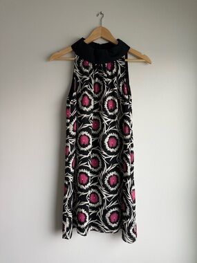 Milly Silk Dress Size 4 Black Pink Pinwheel Sleeveless Gossip Girl Style
